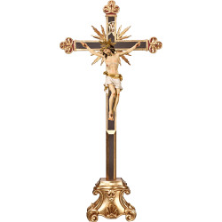 Cristo Pisa en cruz barroca con rayos en peana
